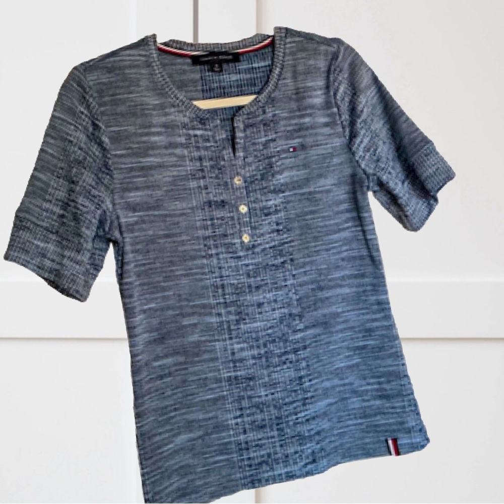 Tommy Hilfiger Henley Short Sleeve Top Blue Size Medium